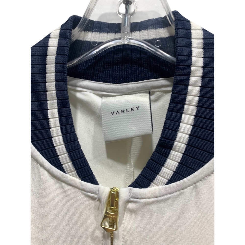 VARLEY Womens White Navy Trim Bomber Jacket Zip Front Athletic Style Size Small - Picture 4 of 8
